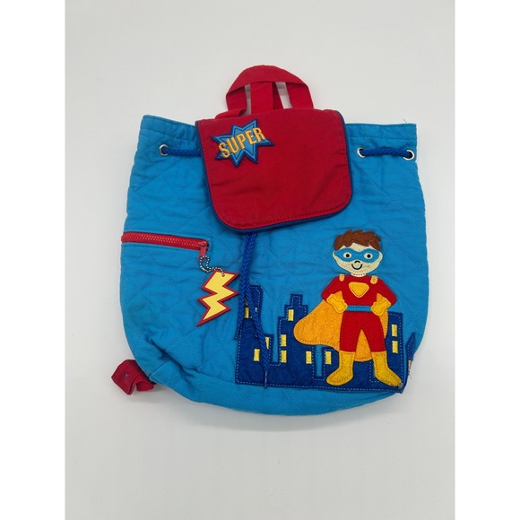Stephen Joseph Superhero Backpack Kids Blue Quilted‎ Super Boy Drawstring - Picture 1 of 4
